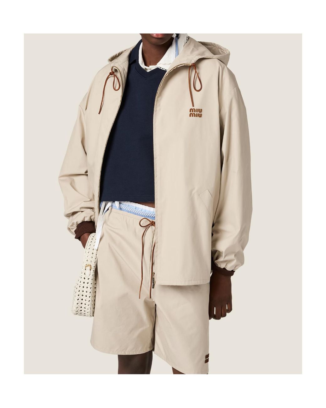 Miu Miu Natural Zip-Up Hooded Jacket