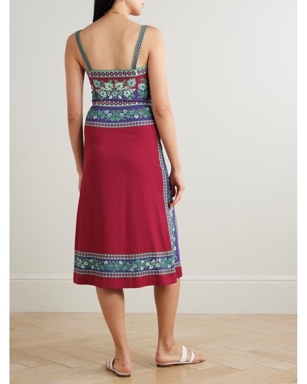 LaDoubleJ Red Buy Me A Martini Floral-Print Stretch-Crepe Midi Dress