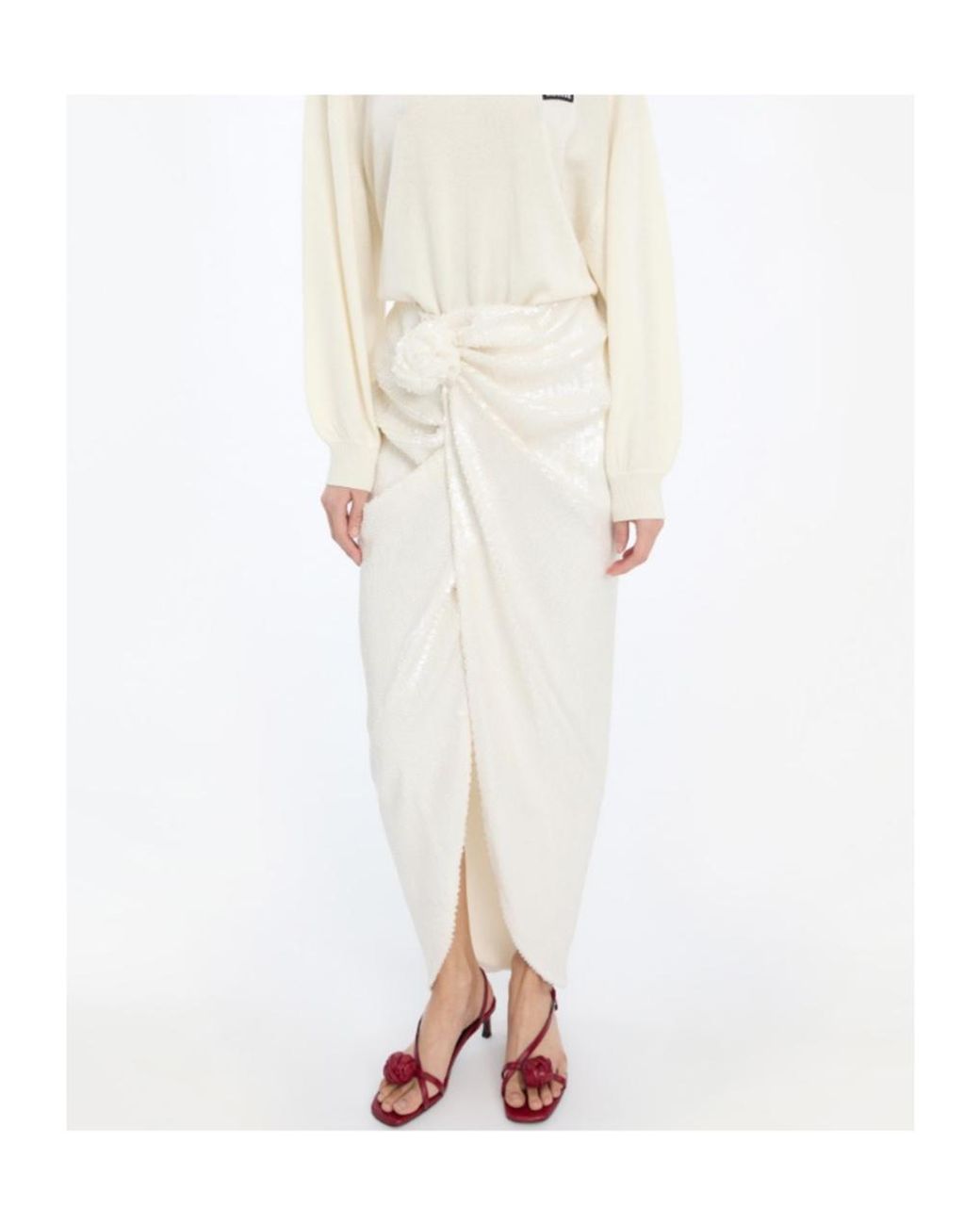 ROTATE BIRGER CHRISTENSEN White Sequins Knot Skirt