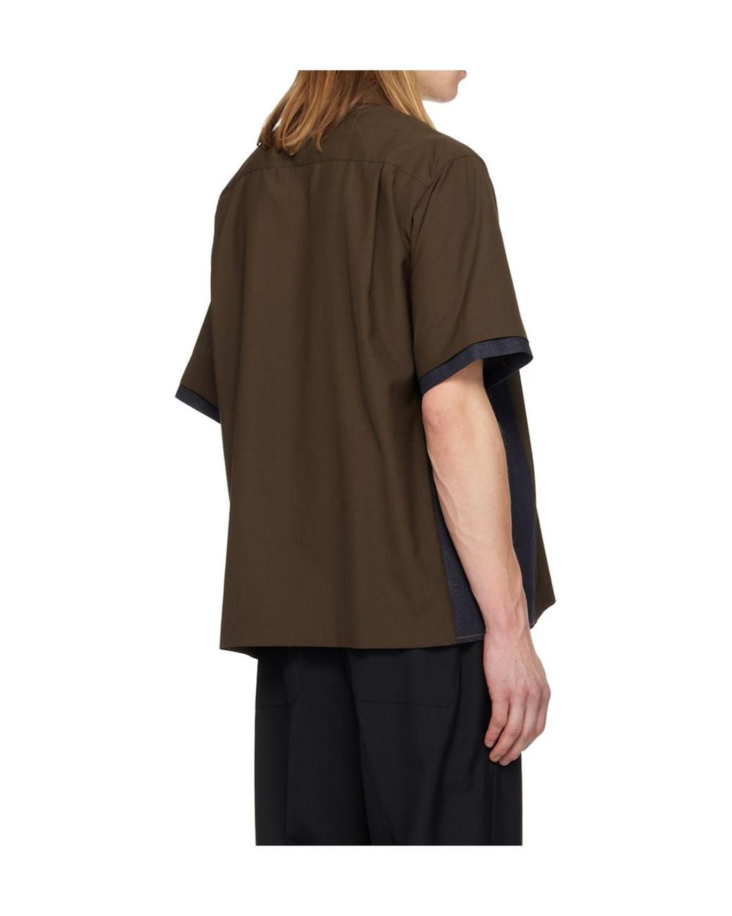 Sacai Brown Suiting Wool Blend Short-Sleeve Denim Shirt for men
