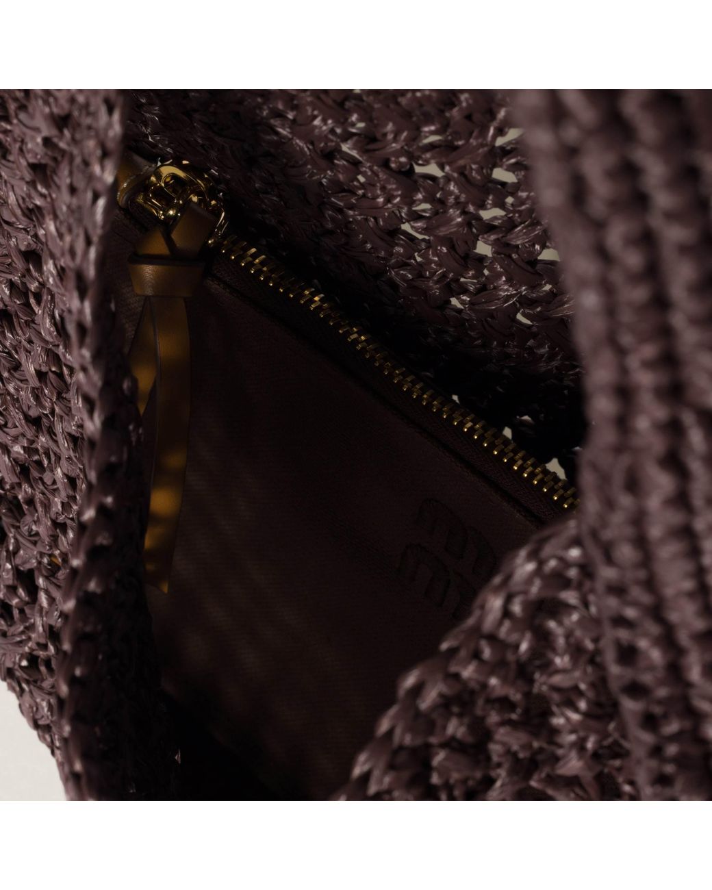 Miu Miu Brown Logo-Embroidered Woven Shopping Bag