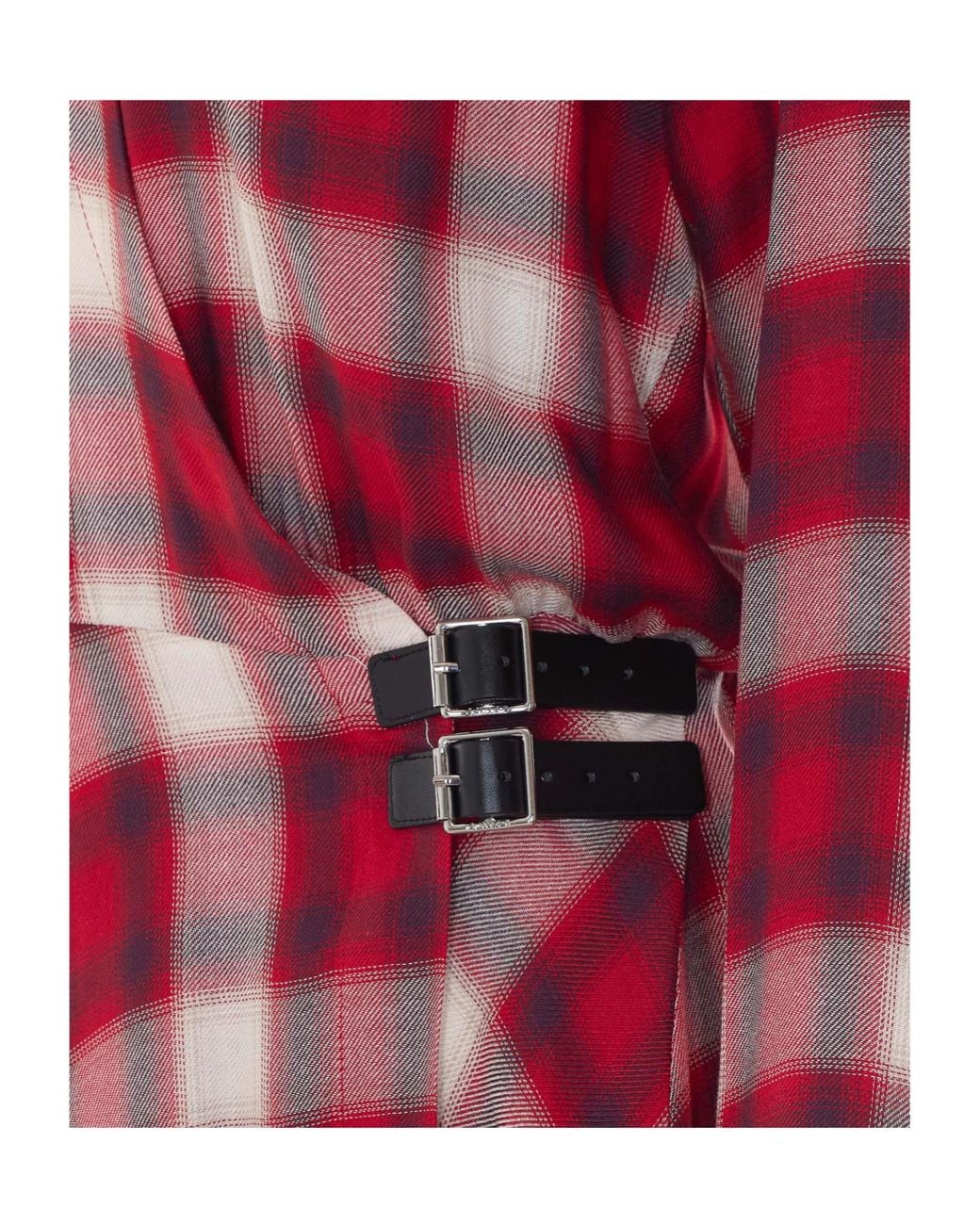 Pinko Red Buckle-Detailed Checked Dress
