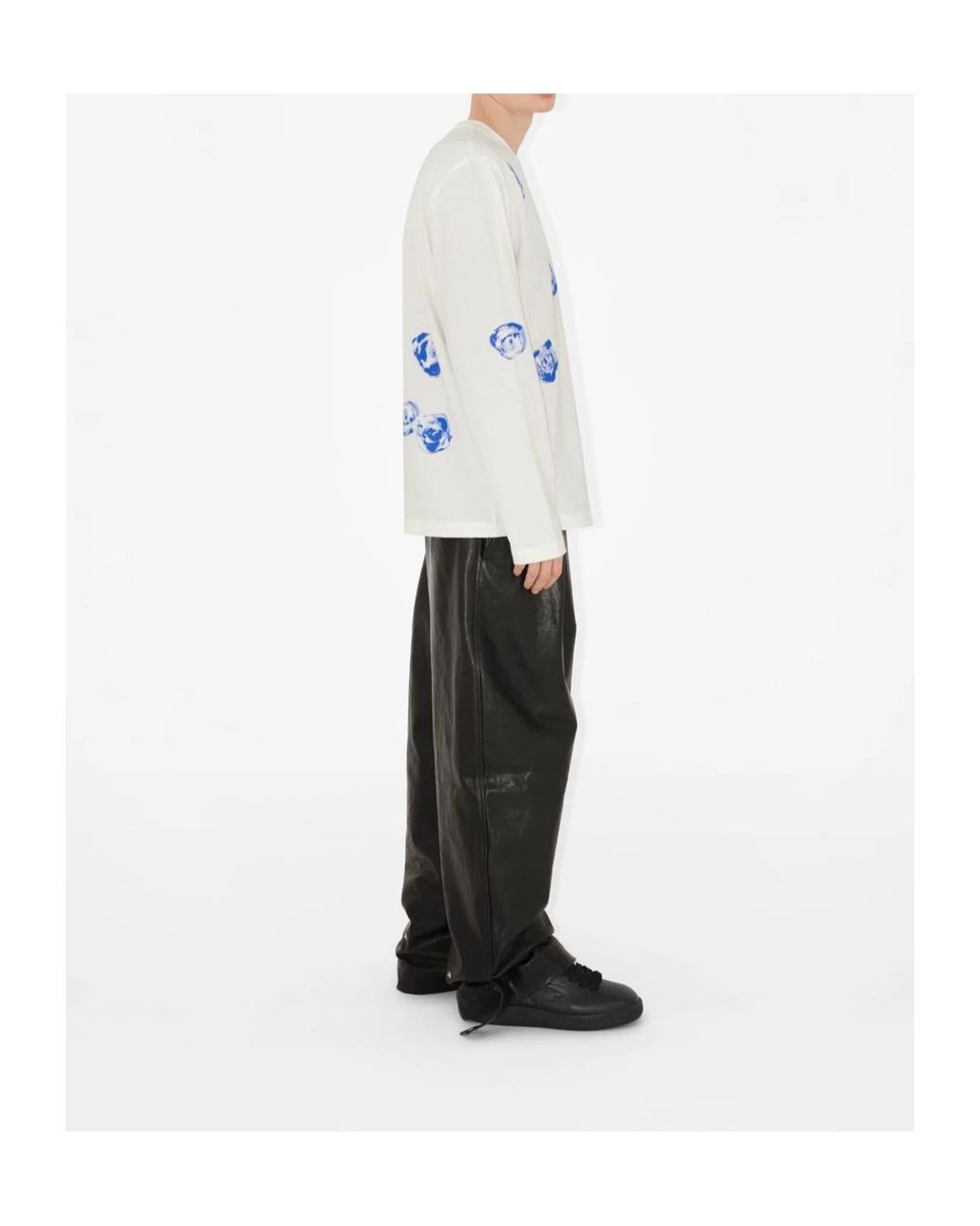 Burberry White Rose-Print Cotton T-Shirt for men
