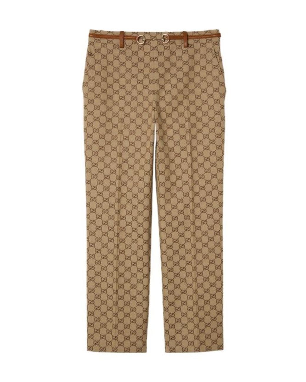 Gucci Natural Gg Canvas Trousers With Horsebit
