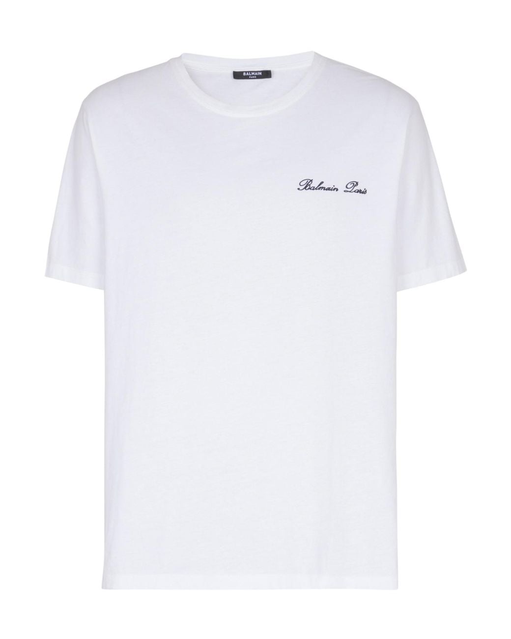 Balmain White Logo Embroidered Crewneck T-Shirt for men