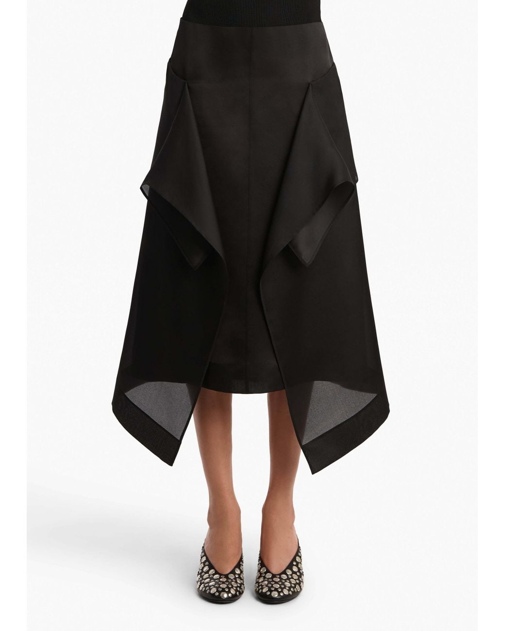 Khaite Black Nina Ruffled Silk Skirt