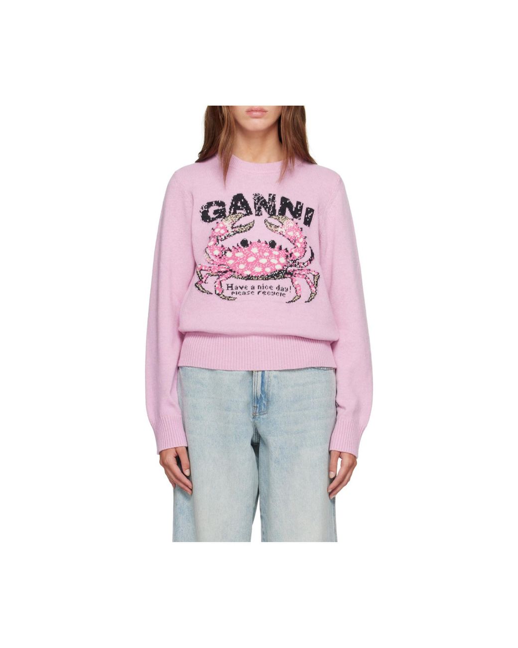 Ganni Pink Crab Graphic Knitted Jumper