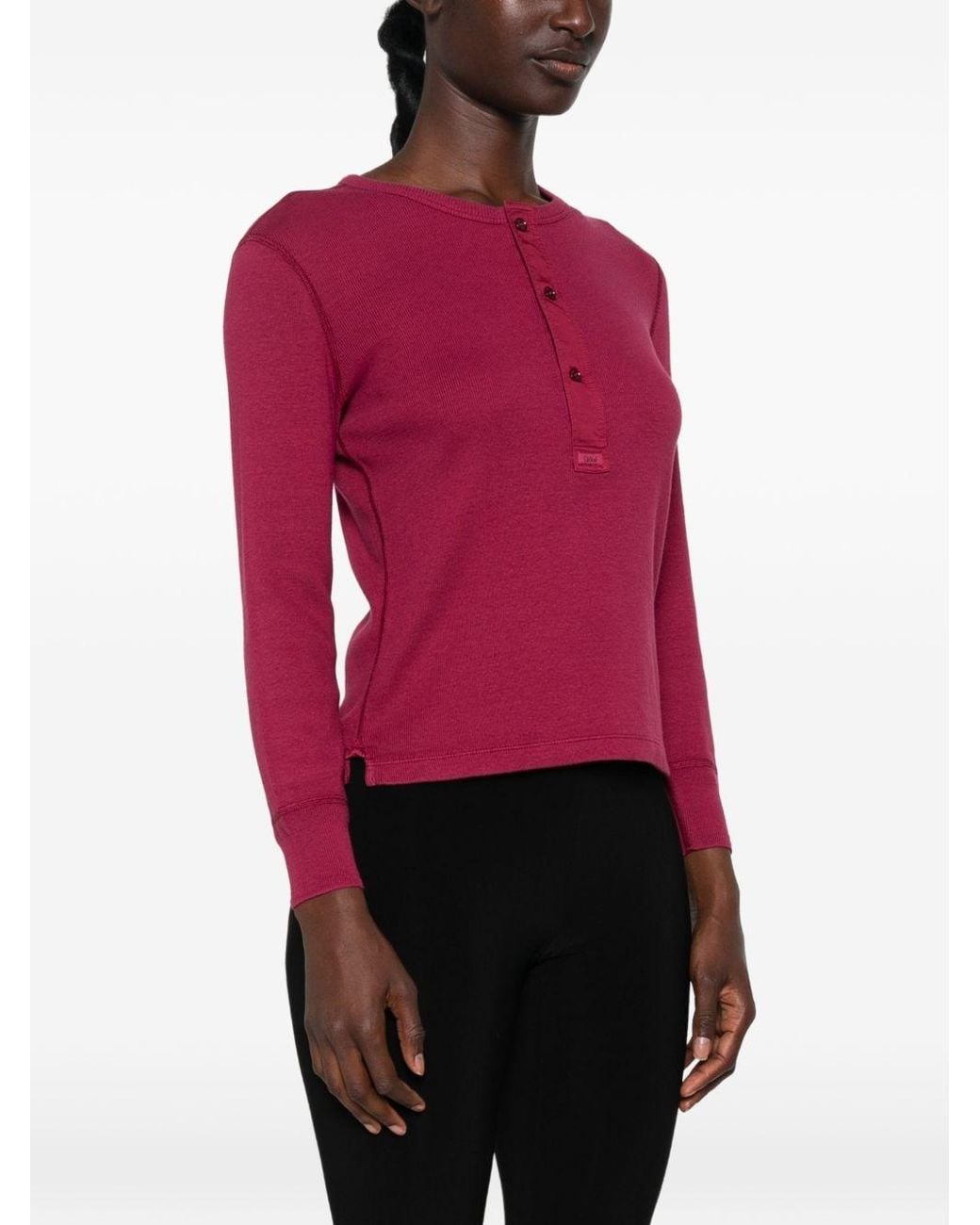 Chloé Red Button-Placket Long-Sleeve Top