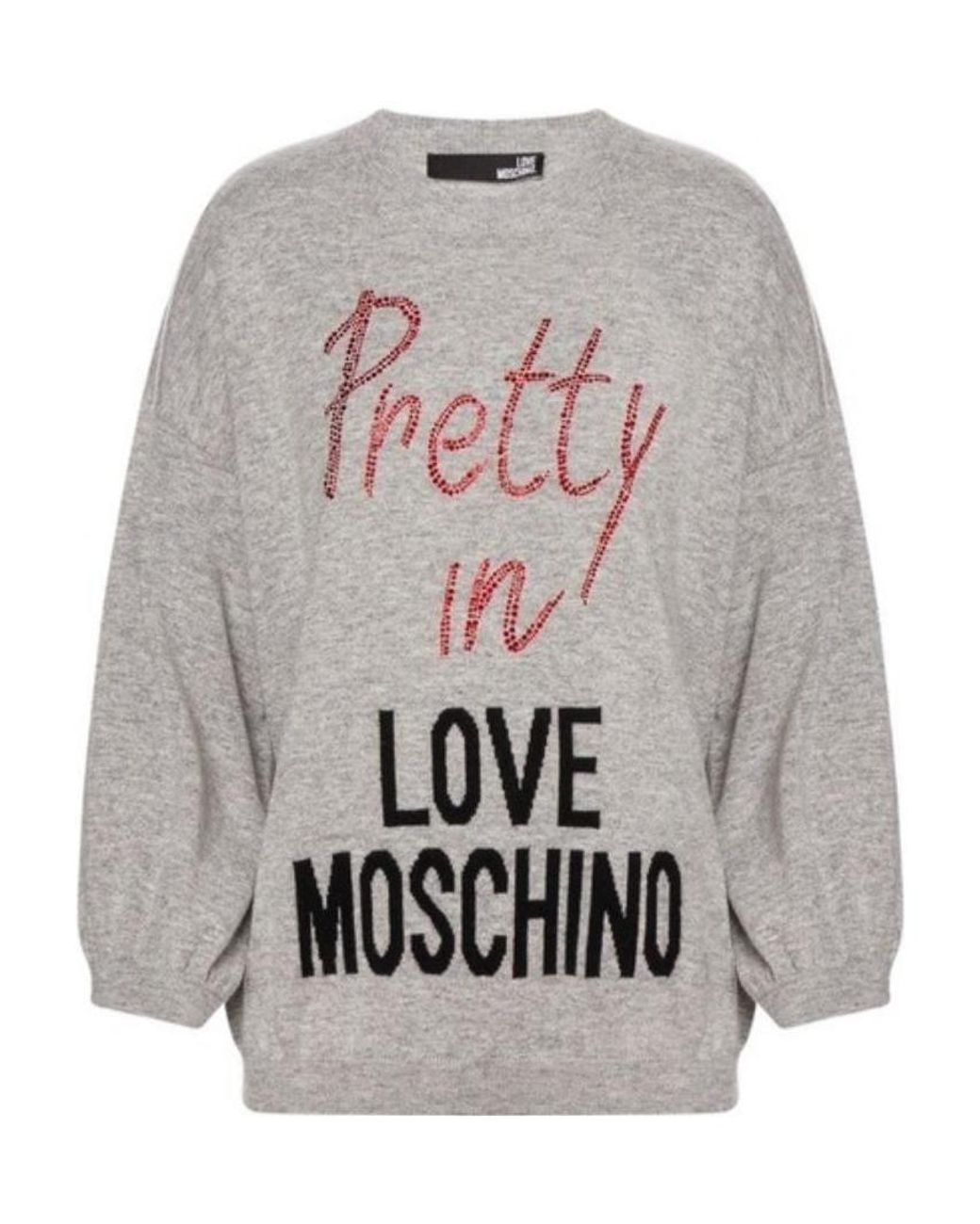Moschino Gray Crystal Inlaid Logo Pullover