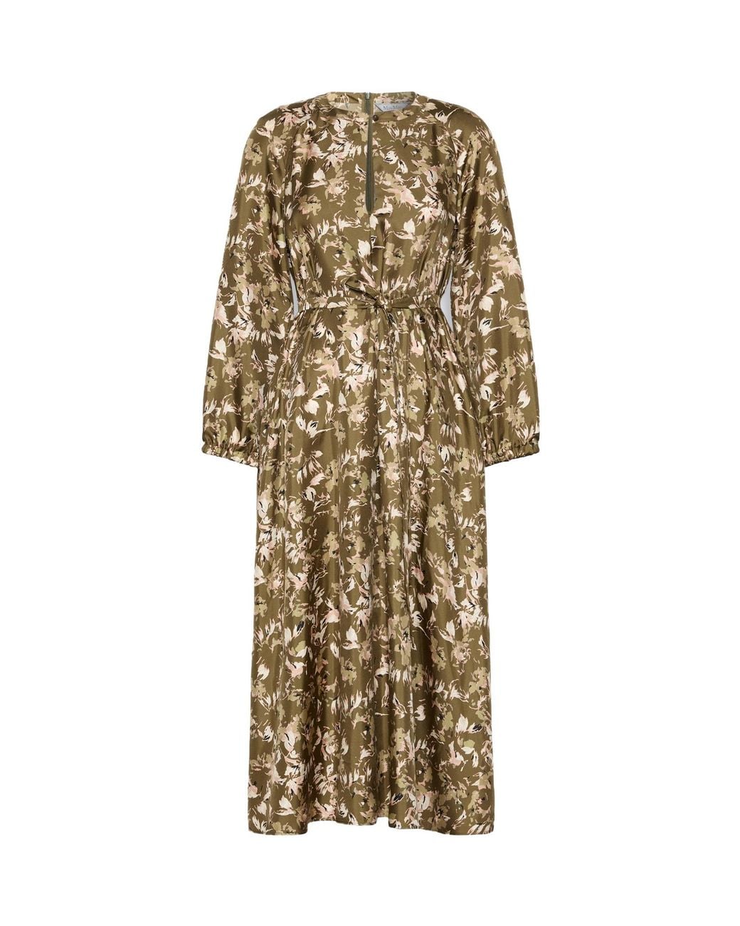 Max Mara Natural Floral-Print Belted Midi Dress