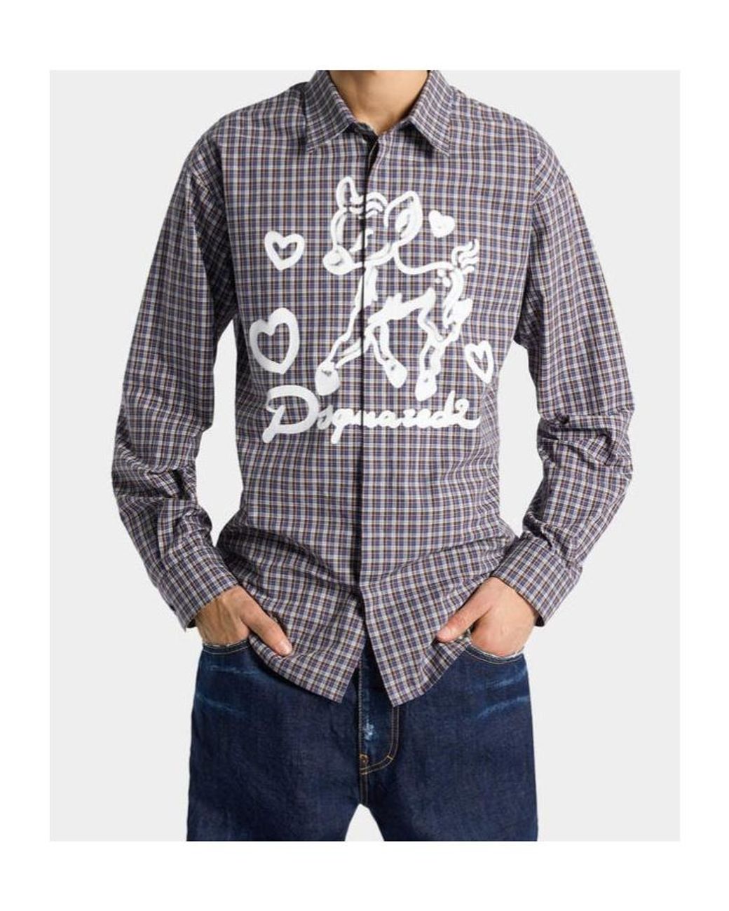 DSquared² Gray Checked Long-Sleeved Shirt for men