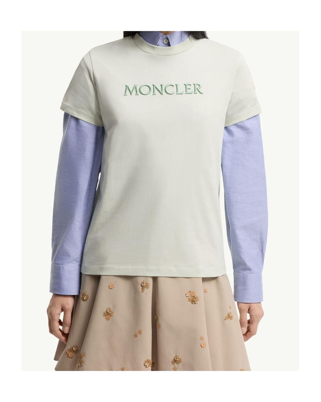 Moncler White Embroidered Tonal Logo T-Shirt