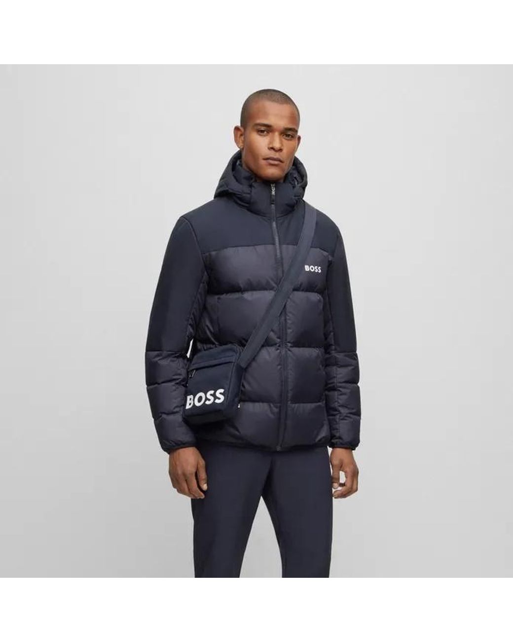 Boss Blue Logo Hooded Down Jacket for men