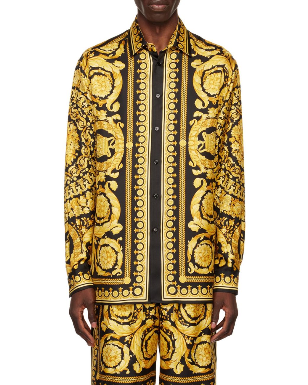 Versace Multicolor Printed Long-sleeve Silk Shirt for men