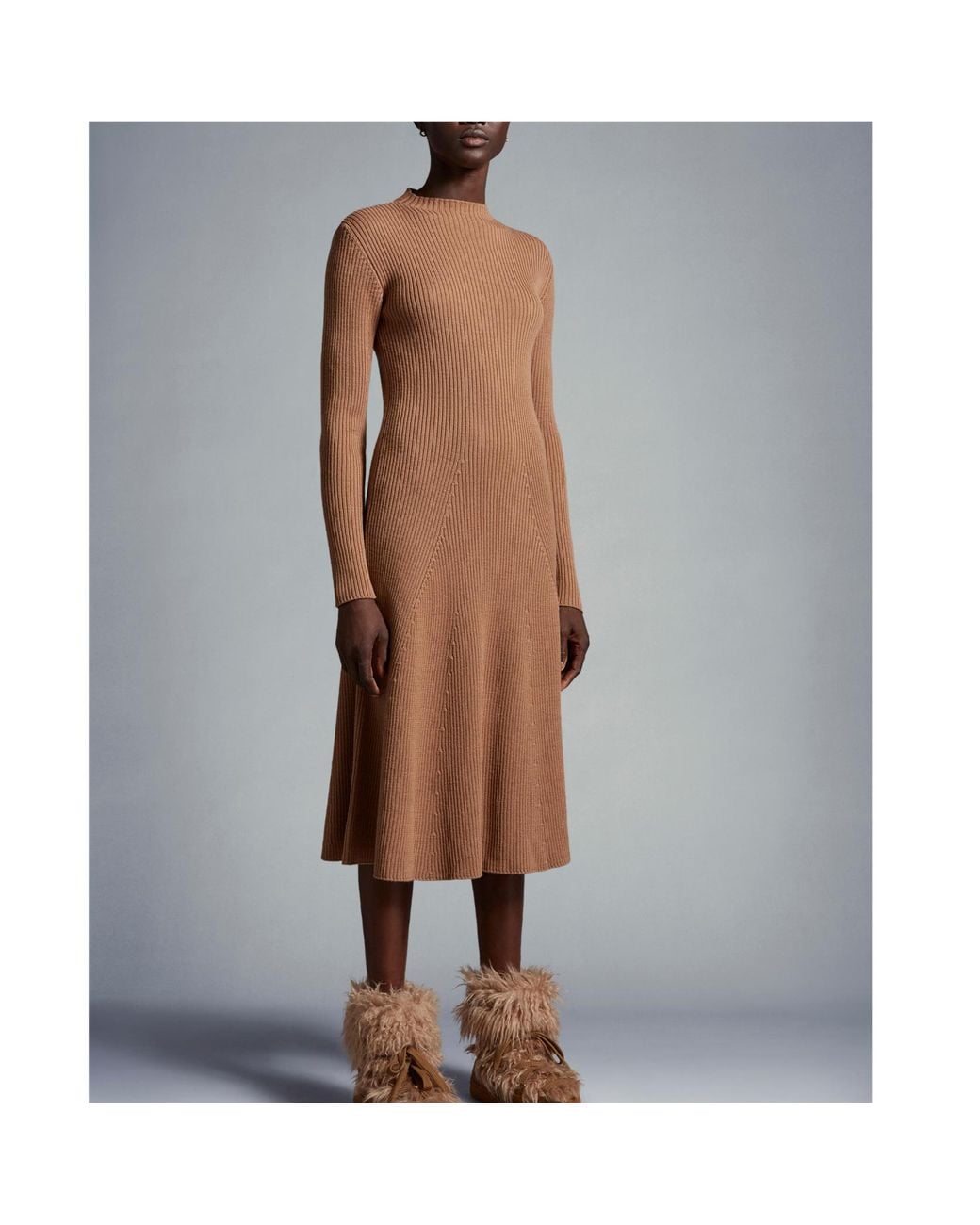 Moncler Brown Logo Patch Ribbed Dress