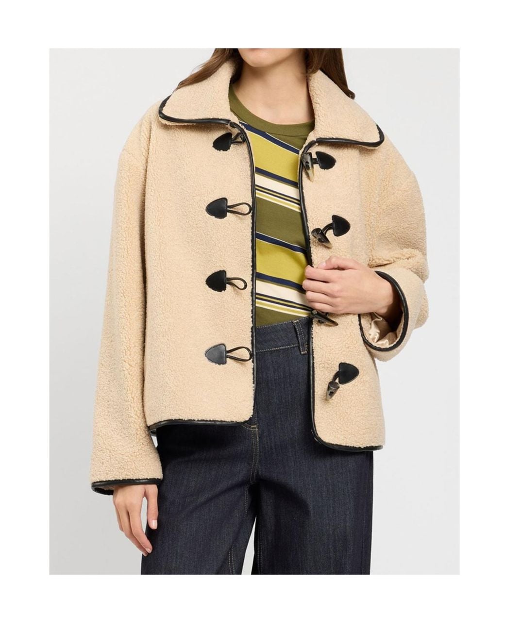 Twinset Natural Faux-Fur Caban Coat With Frog Fasteners