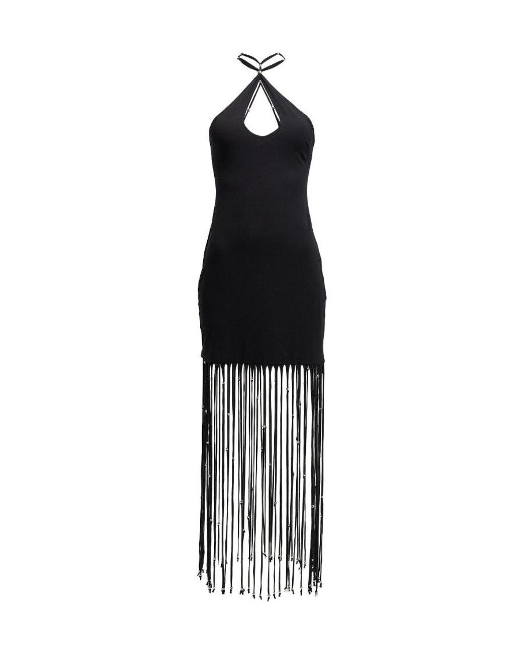 ROTATE BIRGER CHRISTENSEN Black Halterneck Fringed Mini Dress