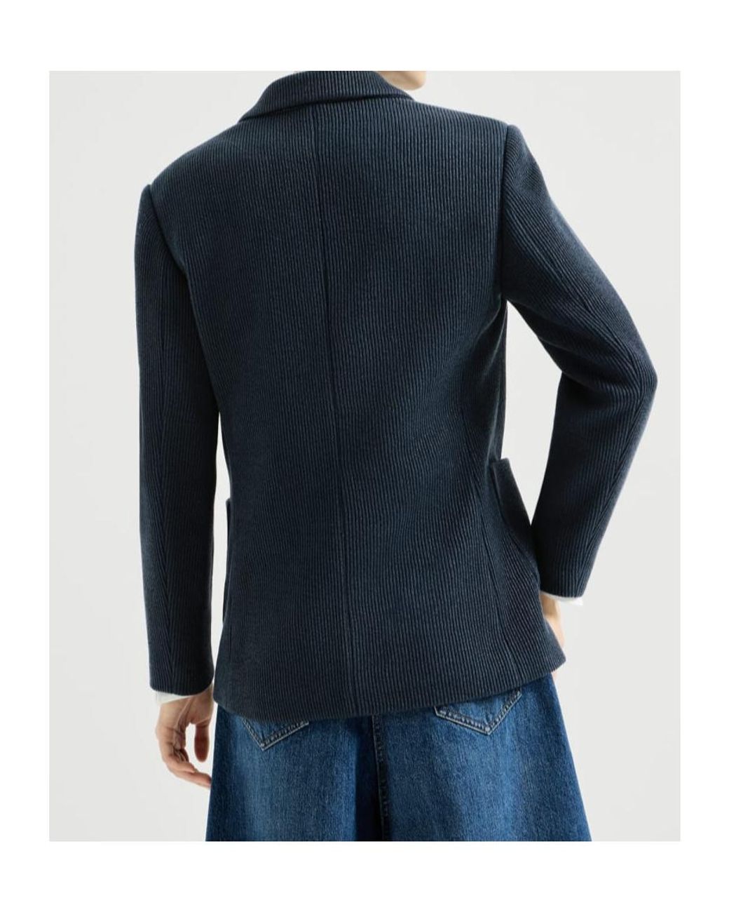 Brunello Cucinelli Blue Sparkling Cotton And Viscose English Rib Knit Blazer With Monili