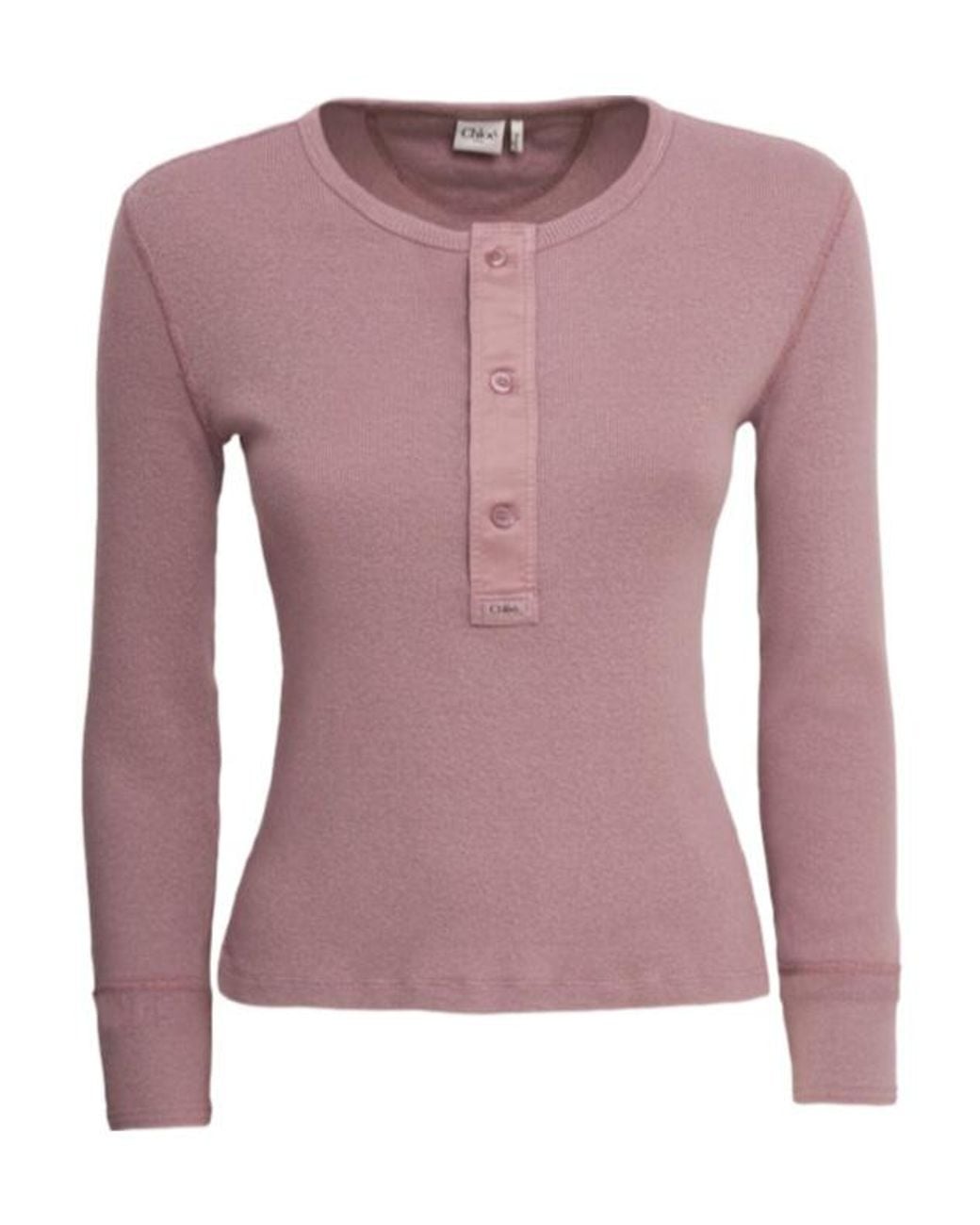 Chloé Pink Ribbed Cotton Jersey Long Sleeve Top