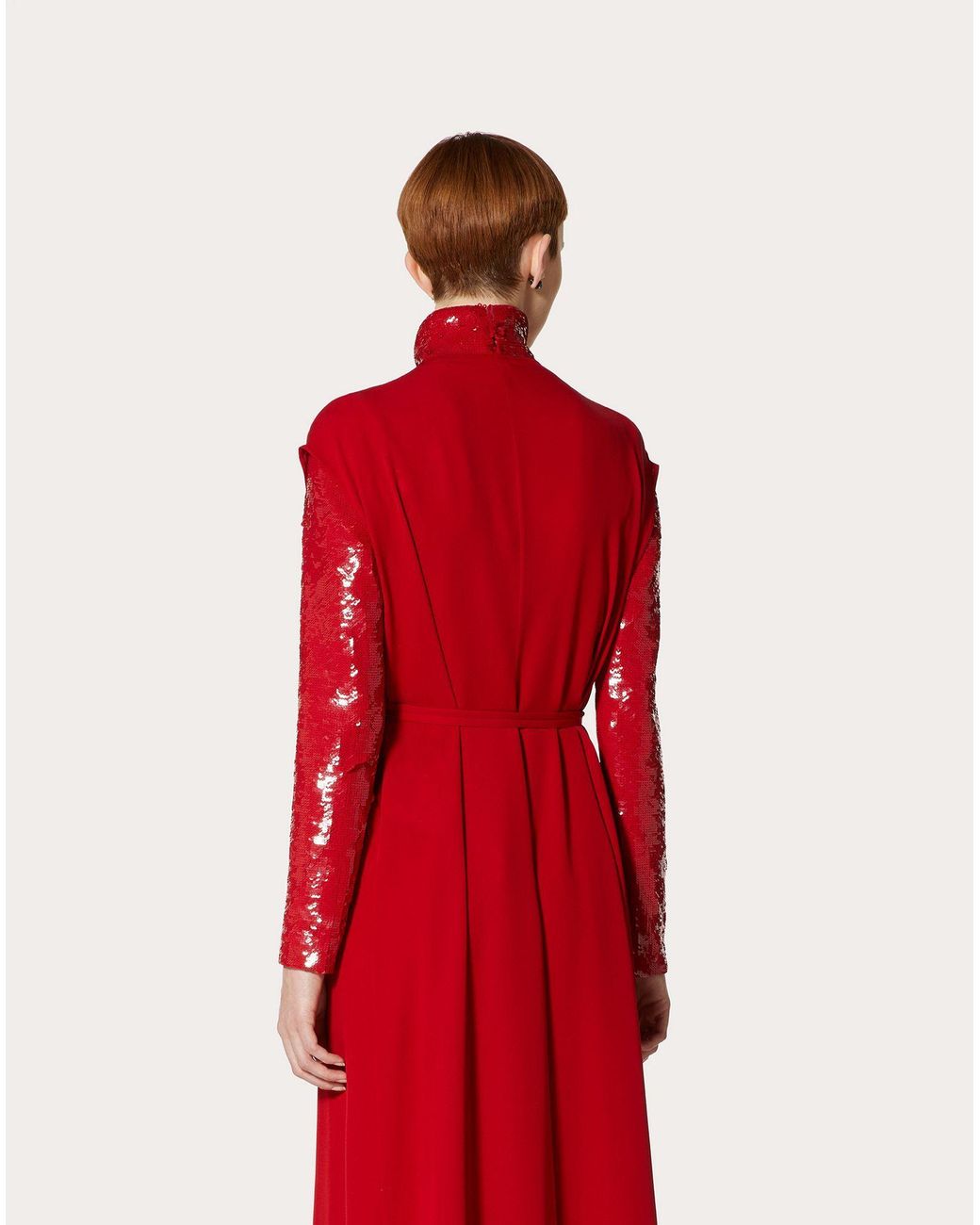 Valentino Red Sequinned High-Neck Zip-Up Jacket