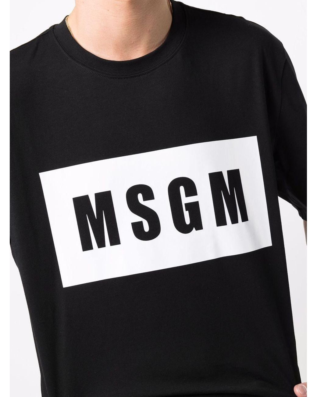 MSGM Black Logo Printed Crewneck T-Shirt for men