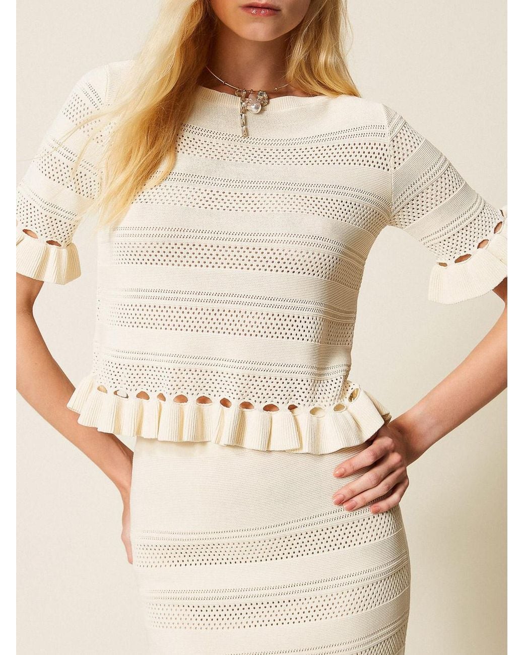 Twinset Natural Ruffled Jumper