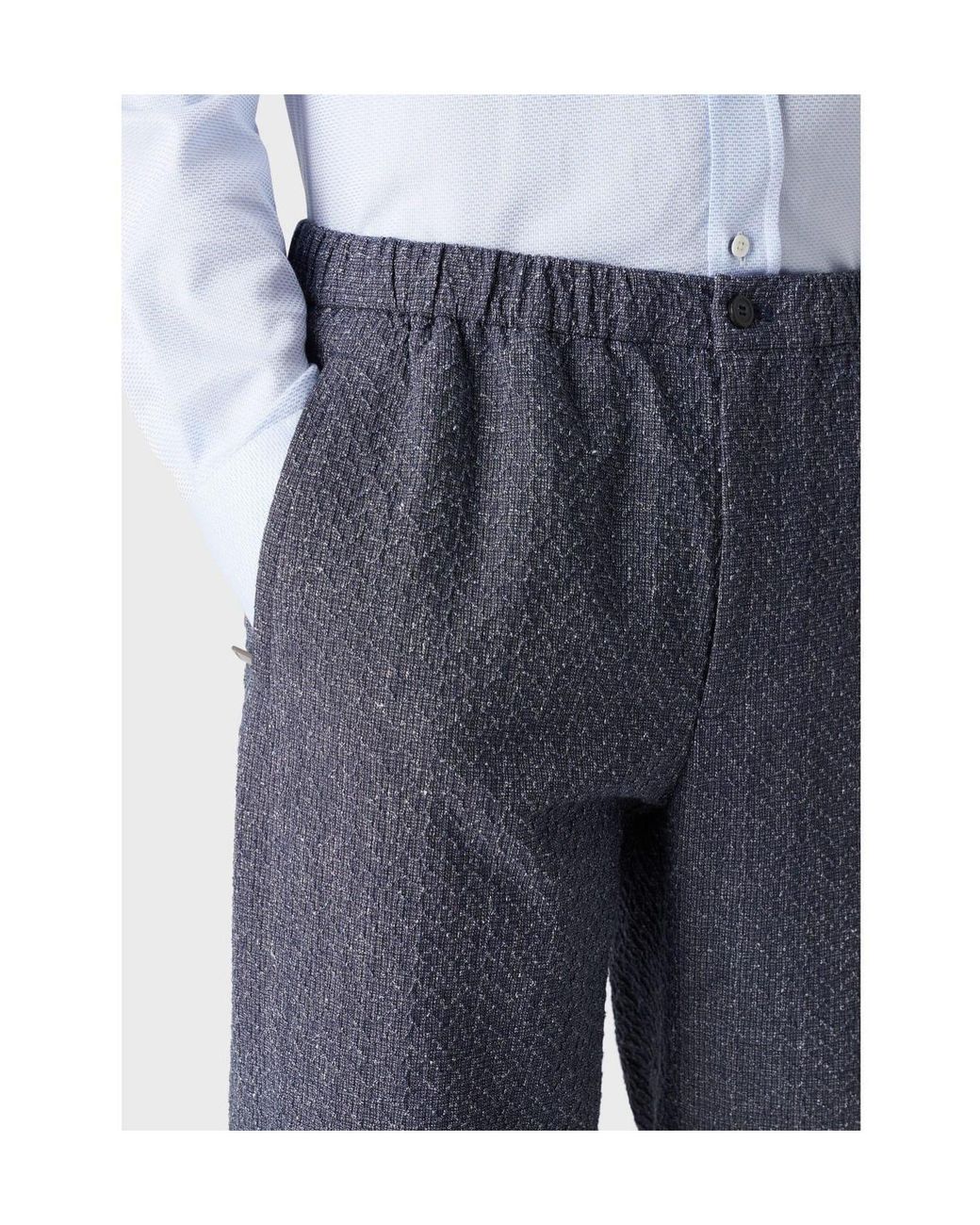 Emporio Armani Blue Textured Woven Cropped Trousers for men