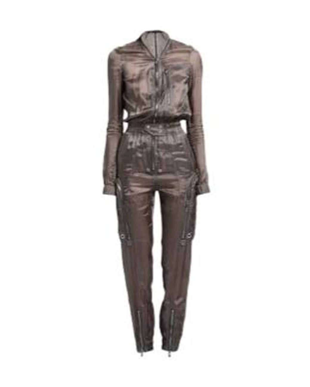 Rick Owens Gray Two-Color Satin Long-Sleeved Jumpsuit