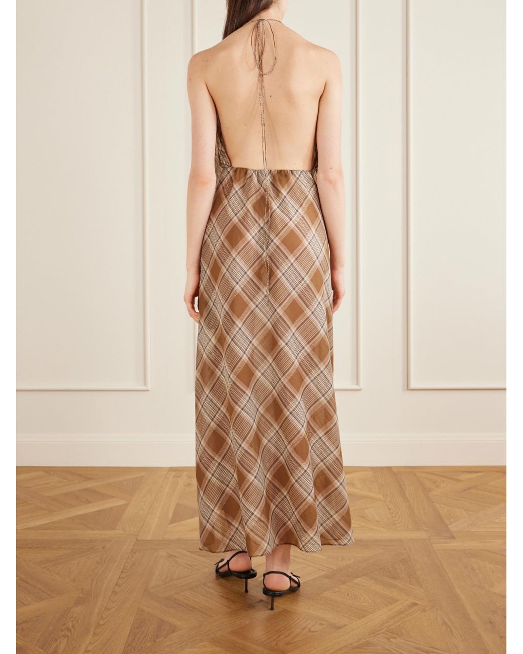 Matteau Natural Layered Checked Cotton-Voile Midi Dress