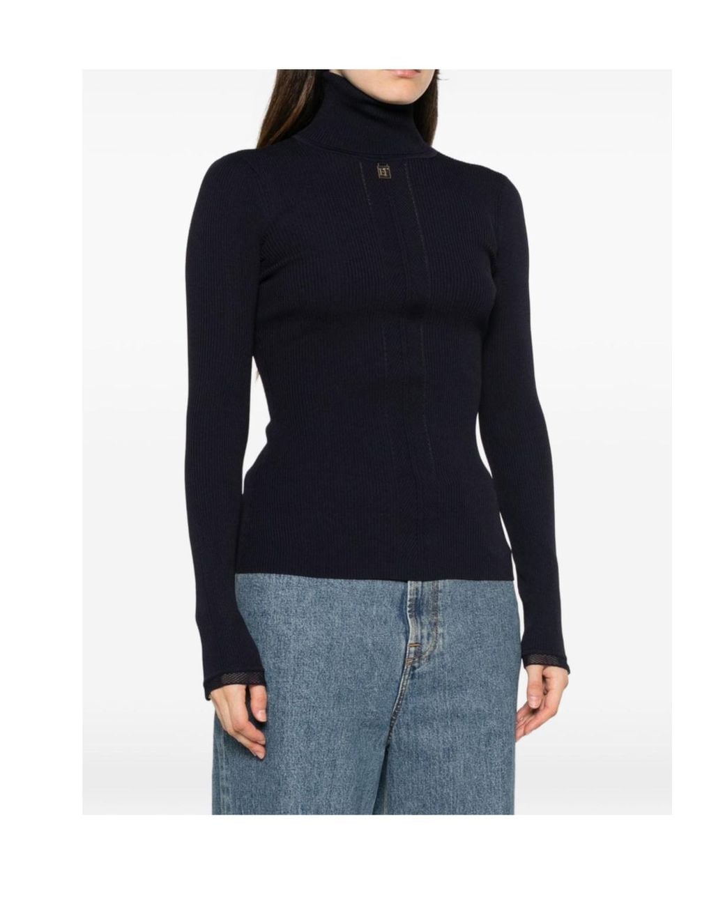 Elisabetta Franchi Blue Logo-Plaque Roll-Neck Sweater