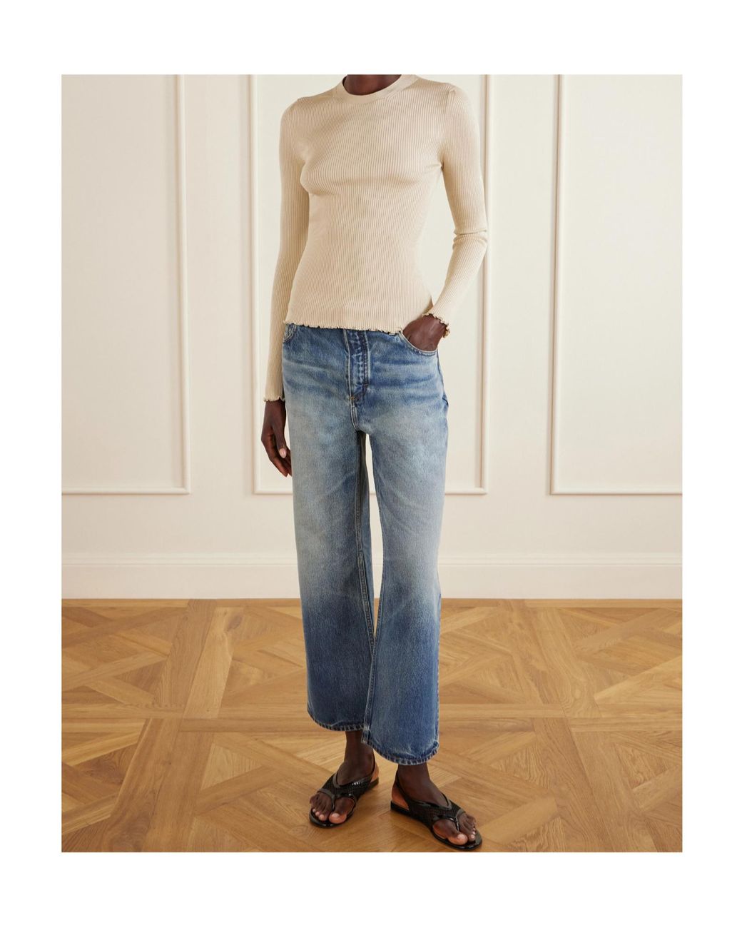 Alaïa Natural Ribbed Lettuce-Trim Sweater