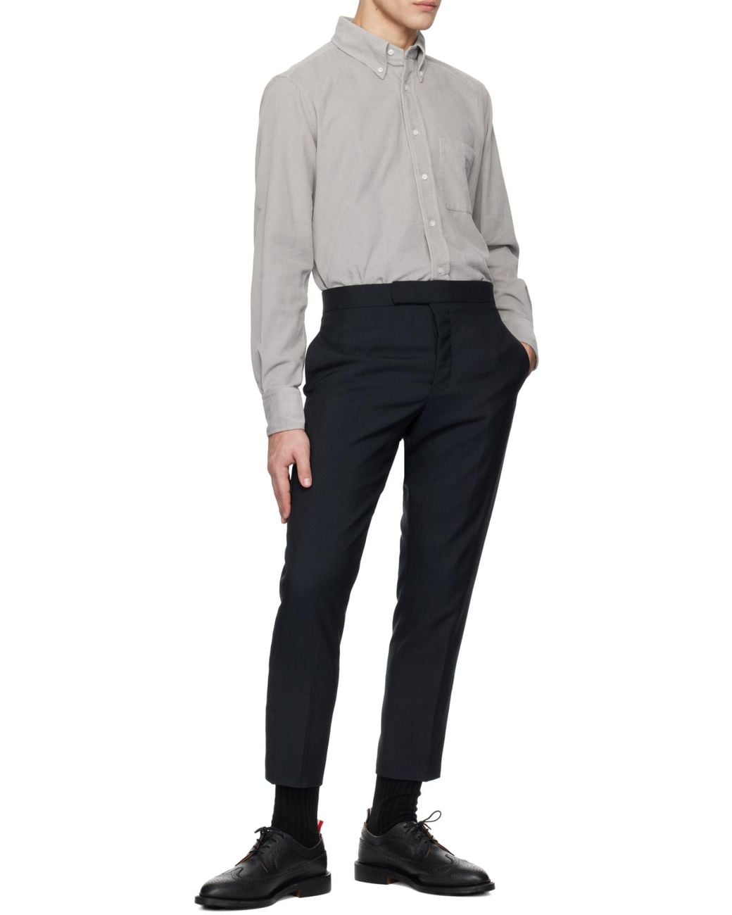 Thom Browne Gray Logo-Patch Corduroy Shirt for men