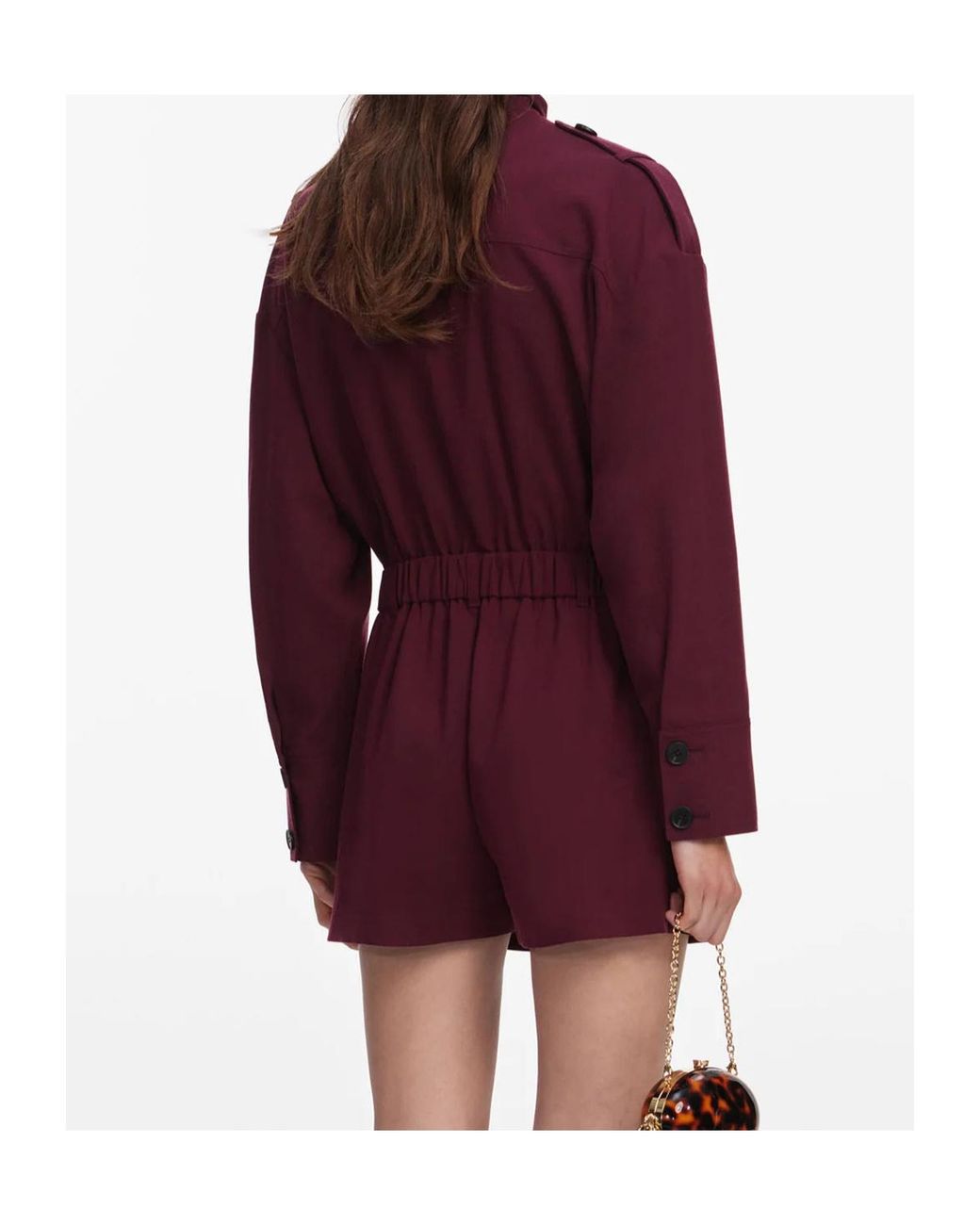 Self-Portrait Purple Tie-Neck Elasticated-Waist Mini Playsuit