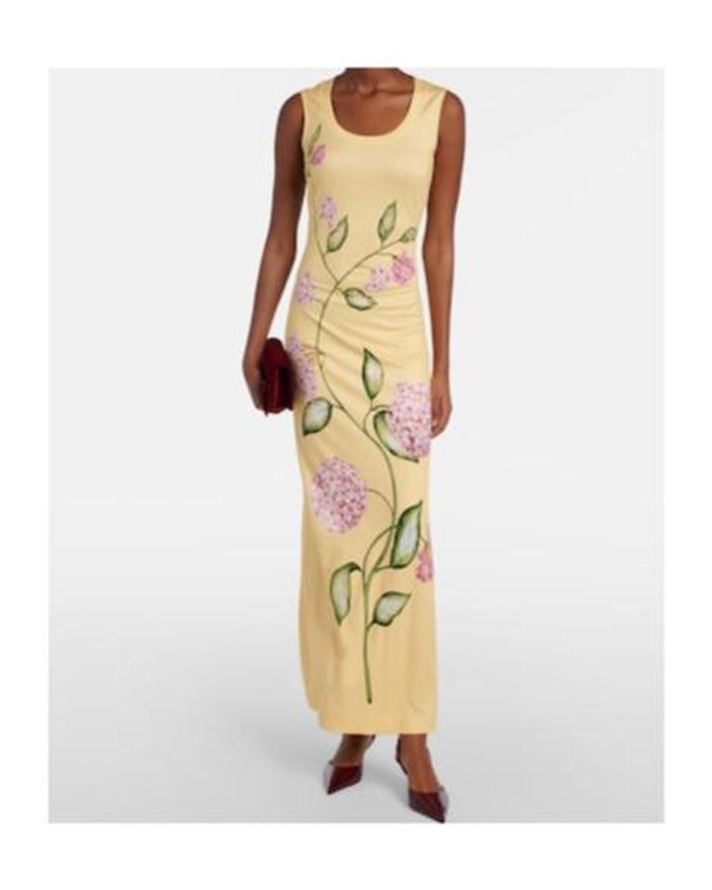 Oscar de la Renta Metallic Porcelain Flower Jersey Maxi Dress