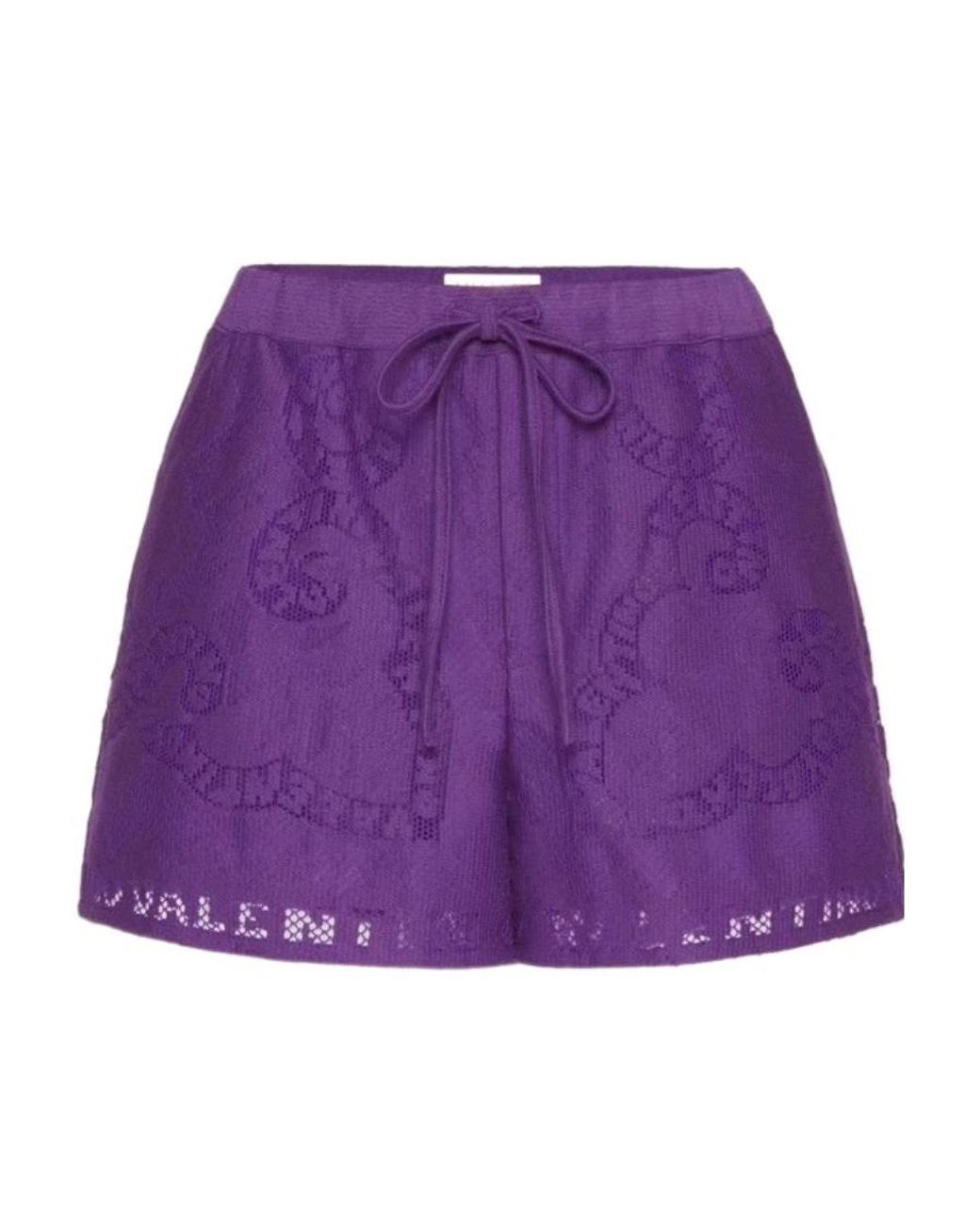 Valentino Purple Cotton Guipure Lace Shorts