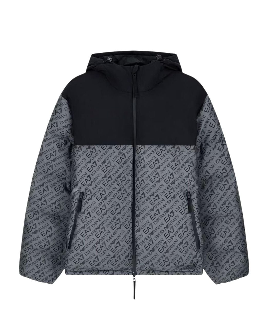 EA7 Black Color-Block Straight-Cut Padded Jacket for men