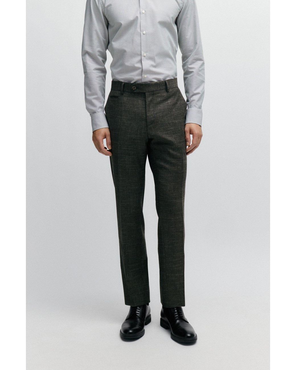 Boss Gray Belt-Loop Casual Pants for men