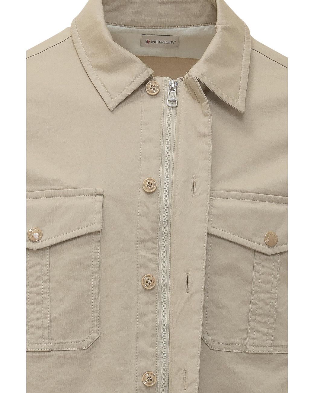Moncler Natural Cotton Blend Gabardine Long Sleeve Shirt for men