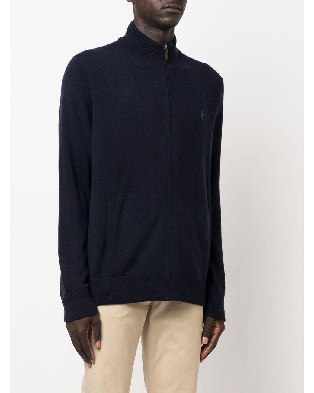 Ralph Lauren Blue Full Zip Stand Collar Cardigan for men