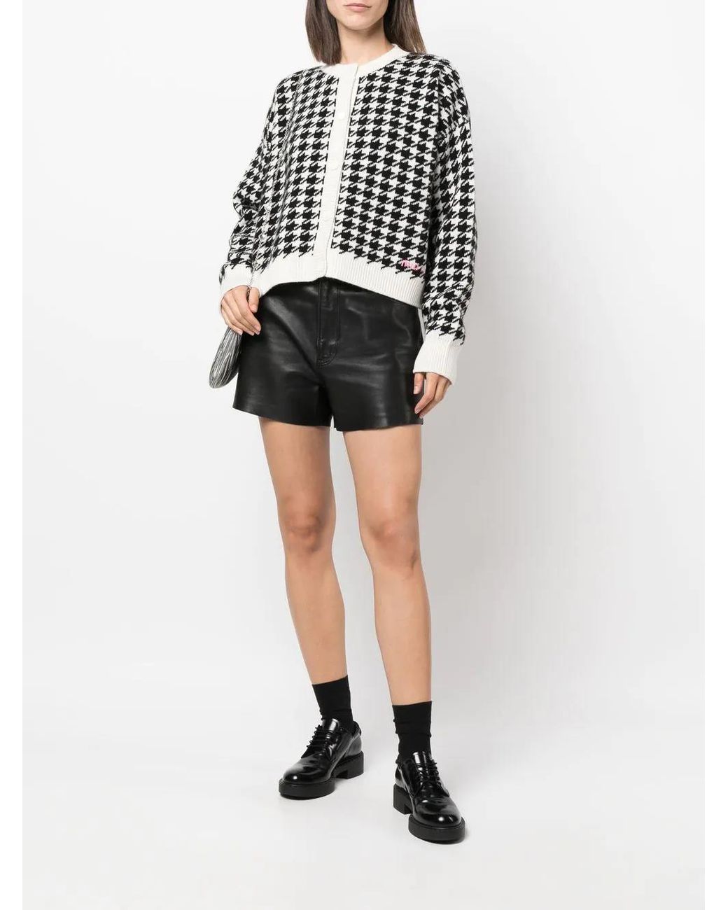Miu Miu Black Houndstooth-Knit Cashmere Cardigan