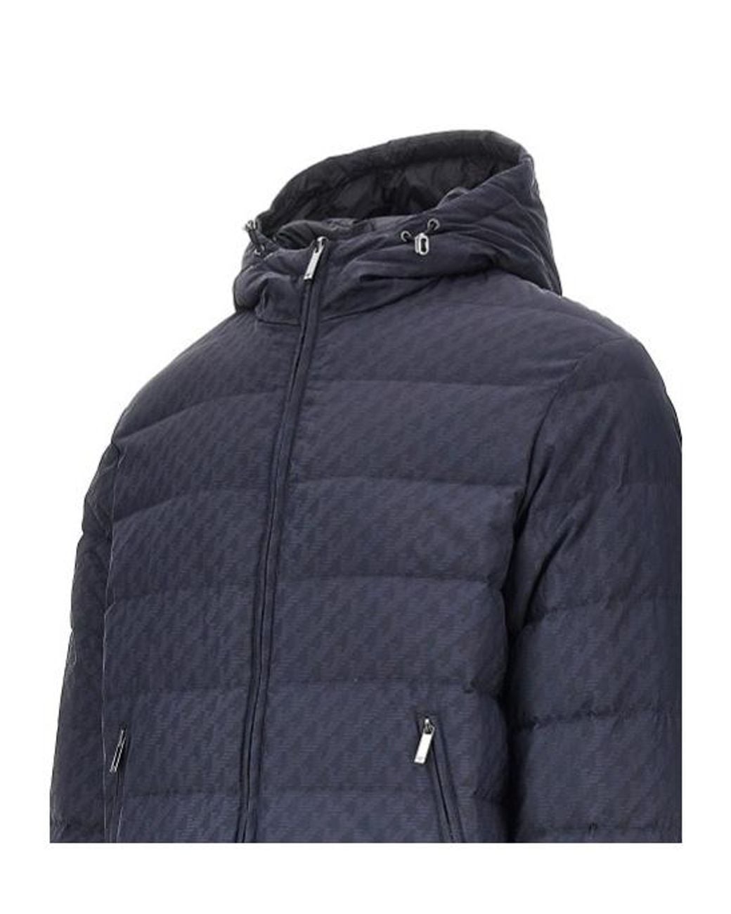 Emporio Armani Blue Long-Sleeve Hooded Down Jacket for men