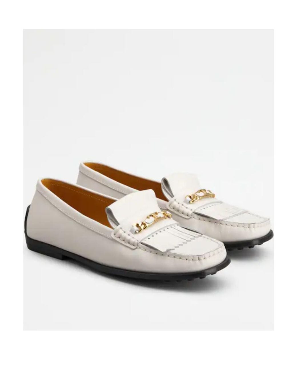 Tod's White Tassel Loafer Shoes