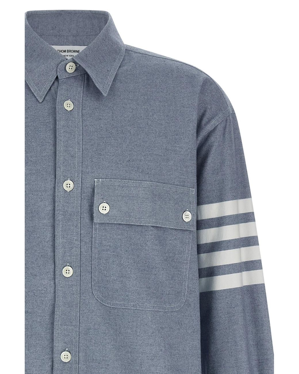 Thom Browne Blue Bar Flannel Shirt for men
