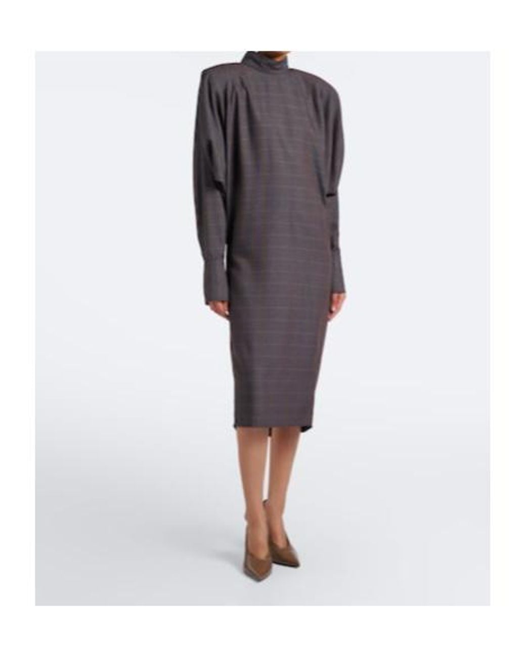 Mugler Gray Checked Draped Midi Dress