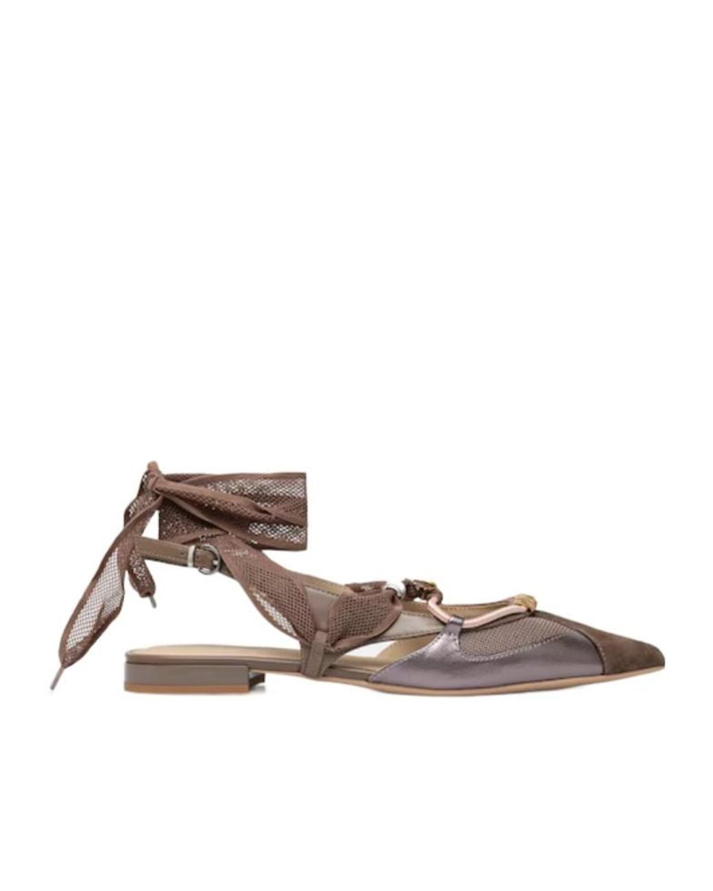 Pinko Brown Bow Pointed Toe Slingback Pumps