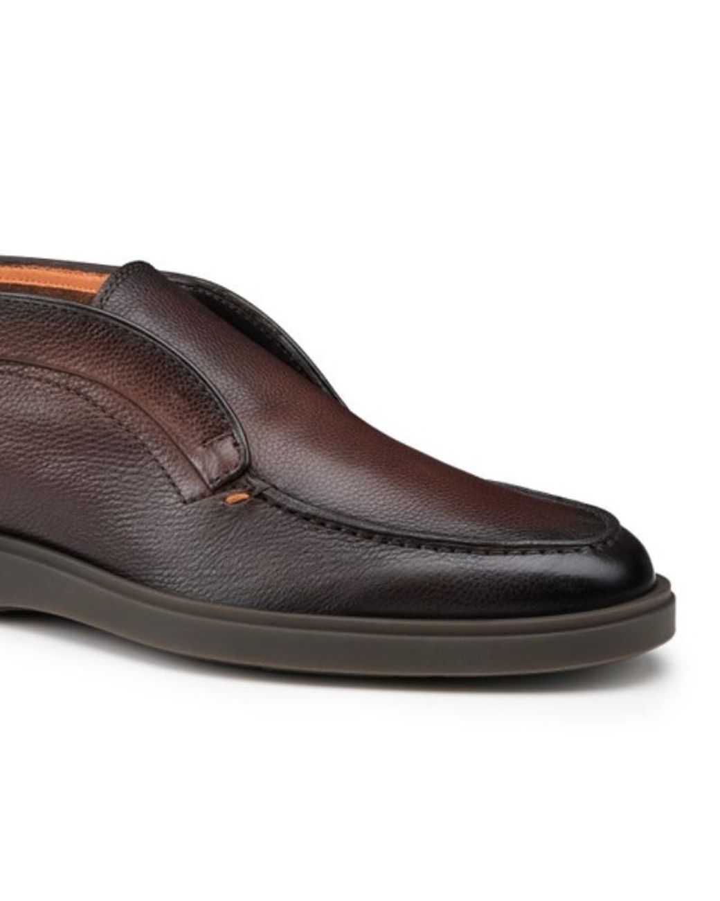 Santoni Brown Almond Toe Slip-On Boots for men