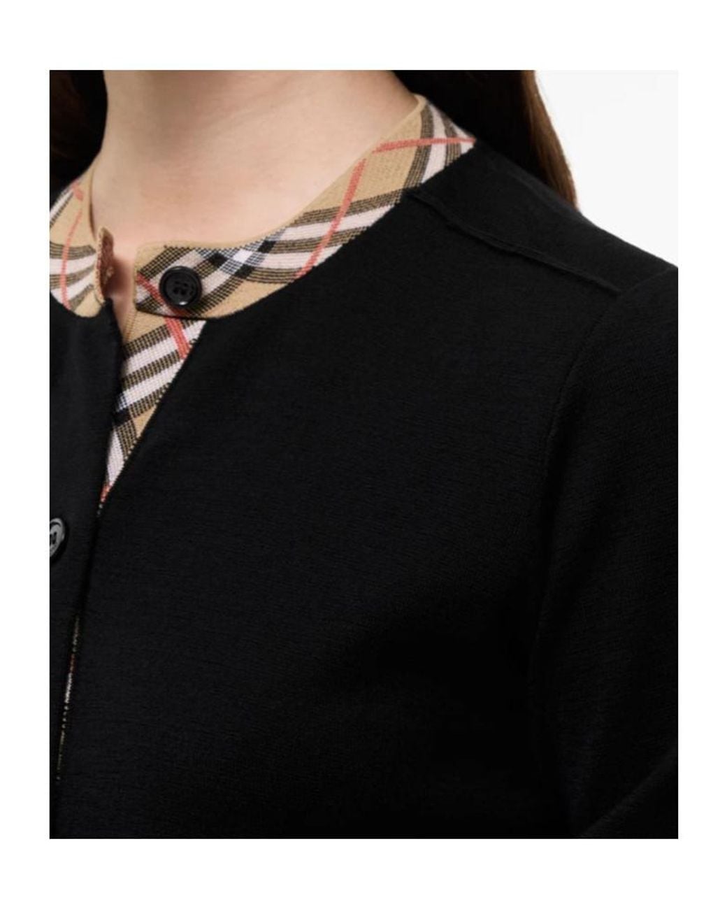 Burberry Black Wool Check-Trim Cardigan