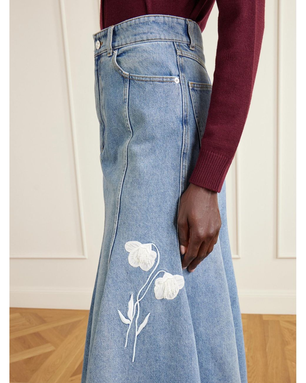 Erdem Blue Denim Midi Skirt