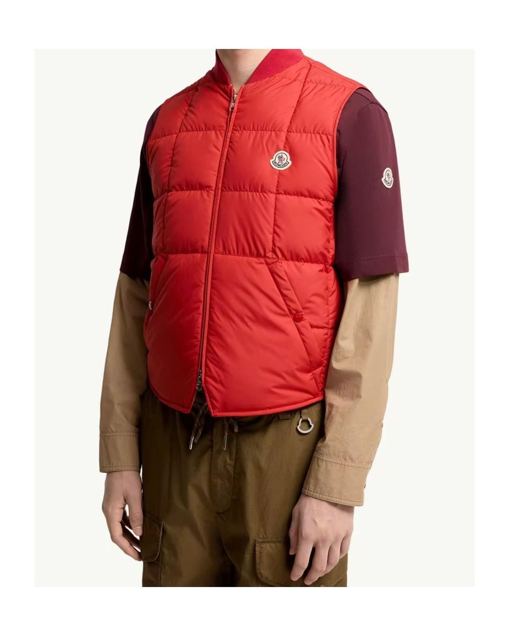 Moncler Red Elberton Square-Quilted Down Vest for men
