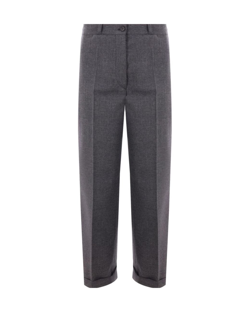 Prada Gray Pleated Turn-Up Hem Trousers